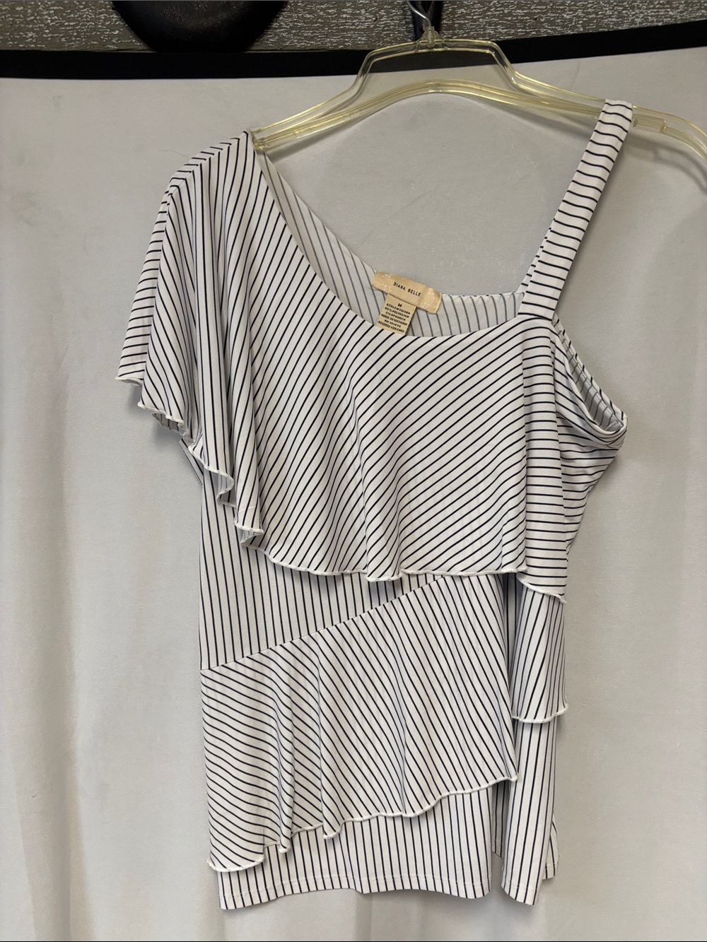 Asymmetrical One-Shoulder Blouse in White/Black - Soft Stripe